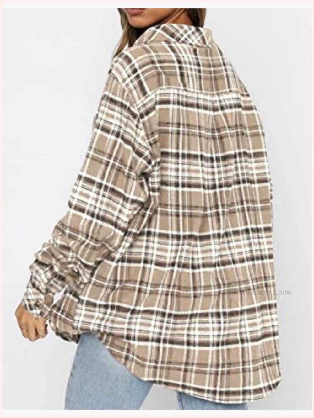 Oversized Flannel Button Down Plaid Shirt Blouse Top - Picture 4 of 4